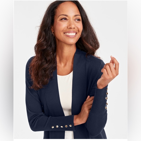 JM Collection Navy Open Front Cardigan Size Medium NWT✨ - Picture 2 of 4